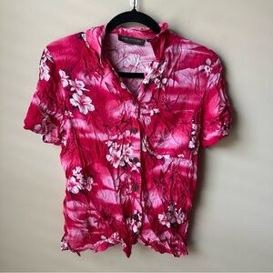 Women's Sari Jacobs Floral Hawaiian Short Sleeve Shirt Top Blouse Sz S Tropical
